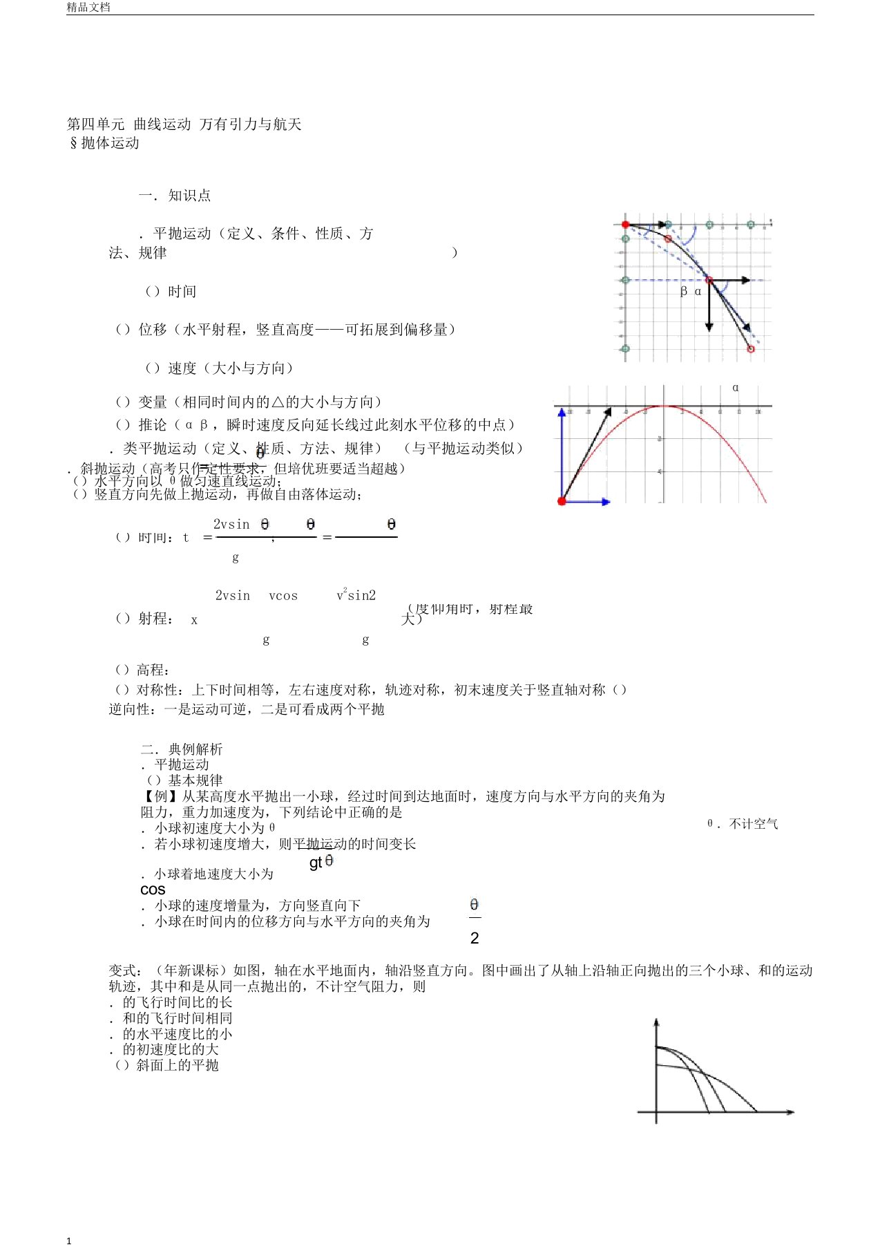 抛体运动专题复习人教课标版实用教案