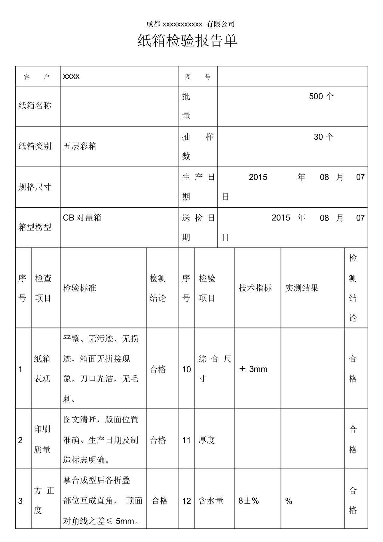 纸箱检验报告