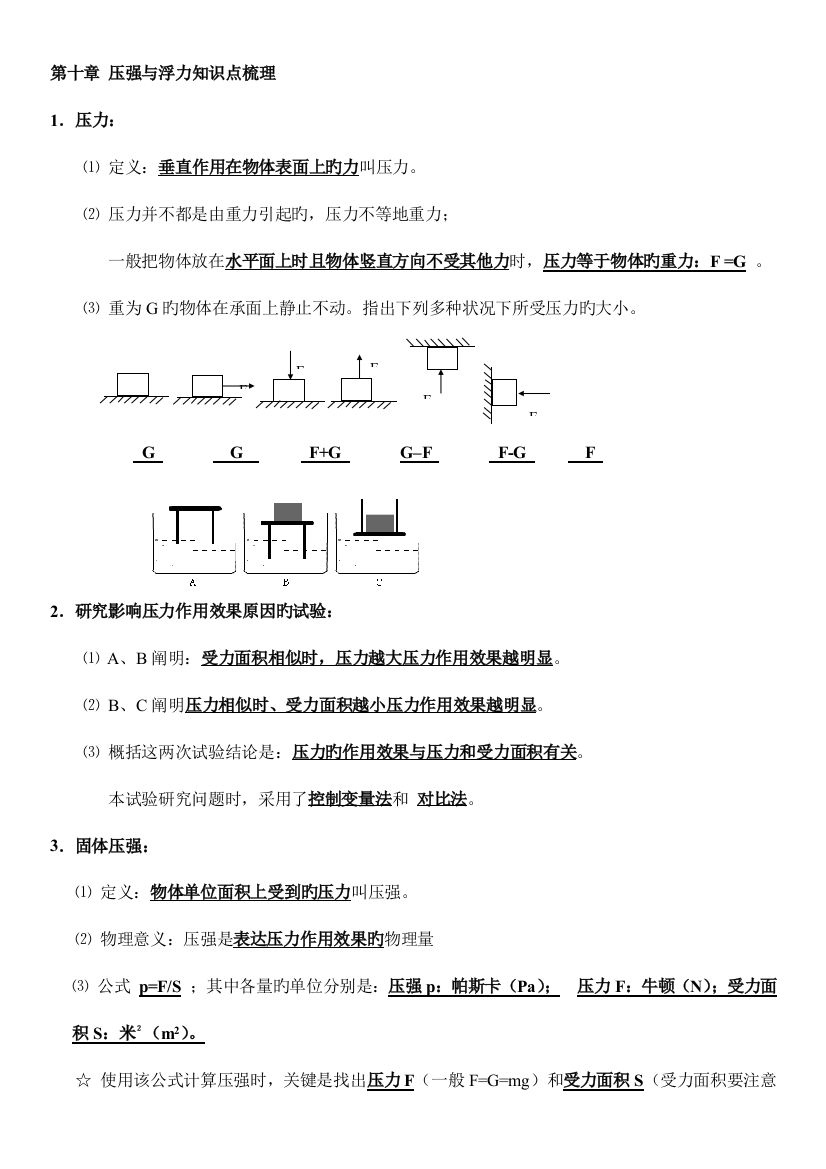 2023年新版压强与浮力知识点梳理