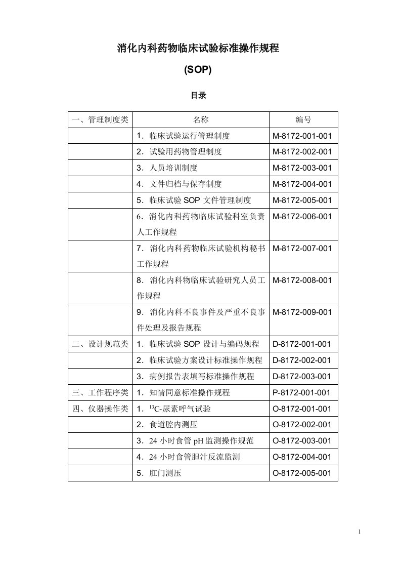 消化内科药物临床试验标准操作规程SOP