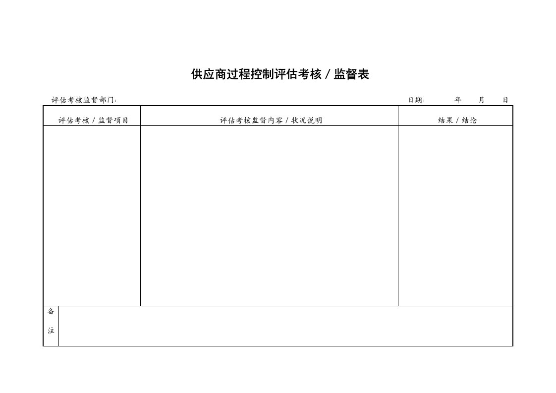 供应商过程控制评估考核／监督表