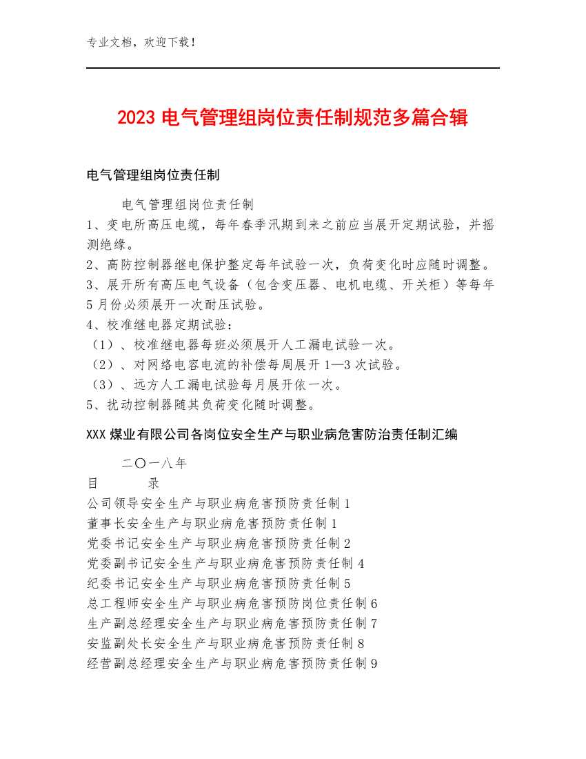 2023电气管理组岗位责任制规范多篇合辑