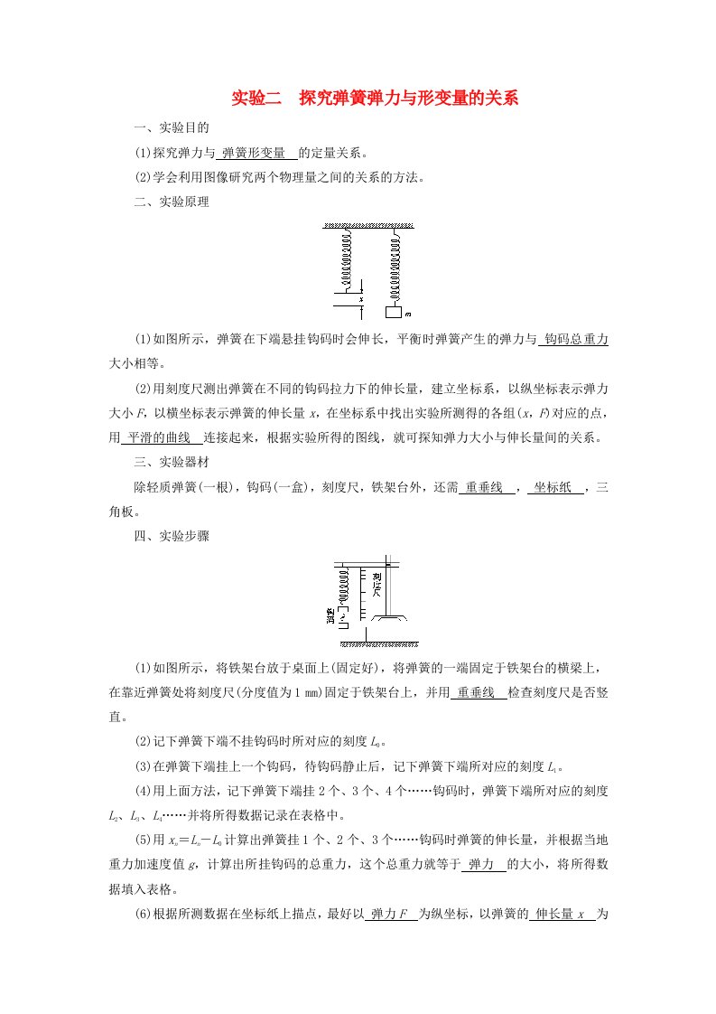 2025版高考物理一轮总复习知识梳理第2章相互作用实验2探究弹簧弹力与形变量的关系