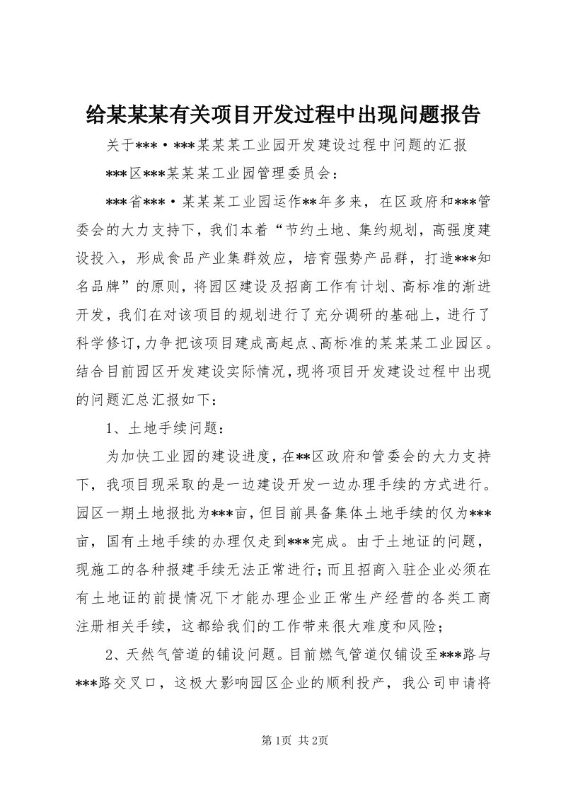 给某某某有关项目开发过程中出现问题报告