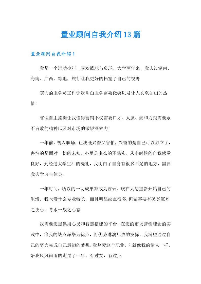 置业顾问自我介绍13篇