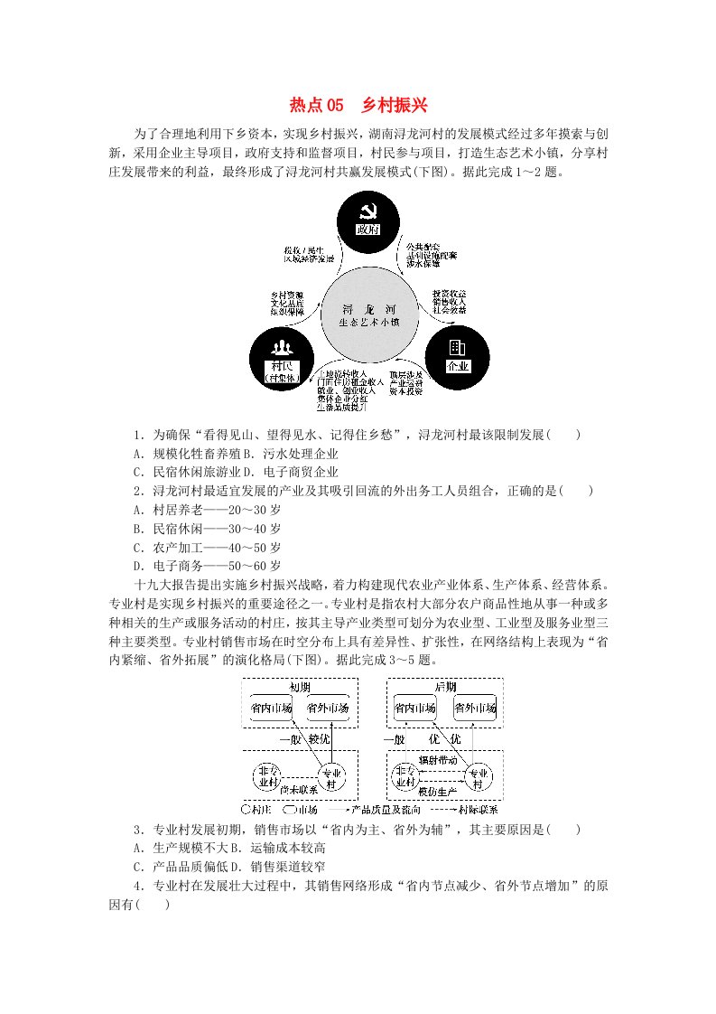 统考版2024届高考地理二轮专项分层特训卷第二篇常考热点增分专练热点05乡村振兴