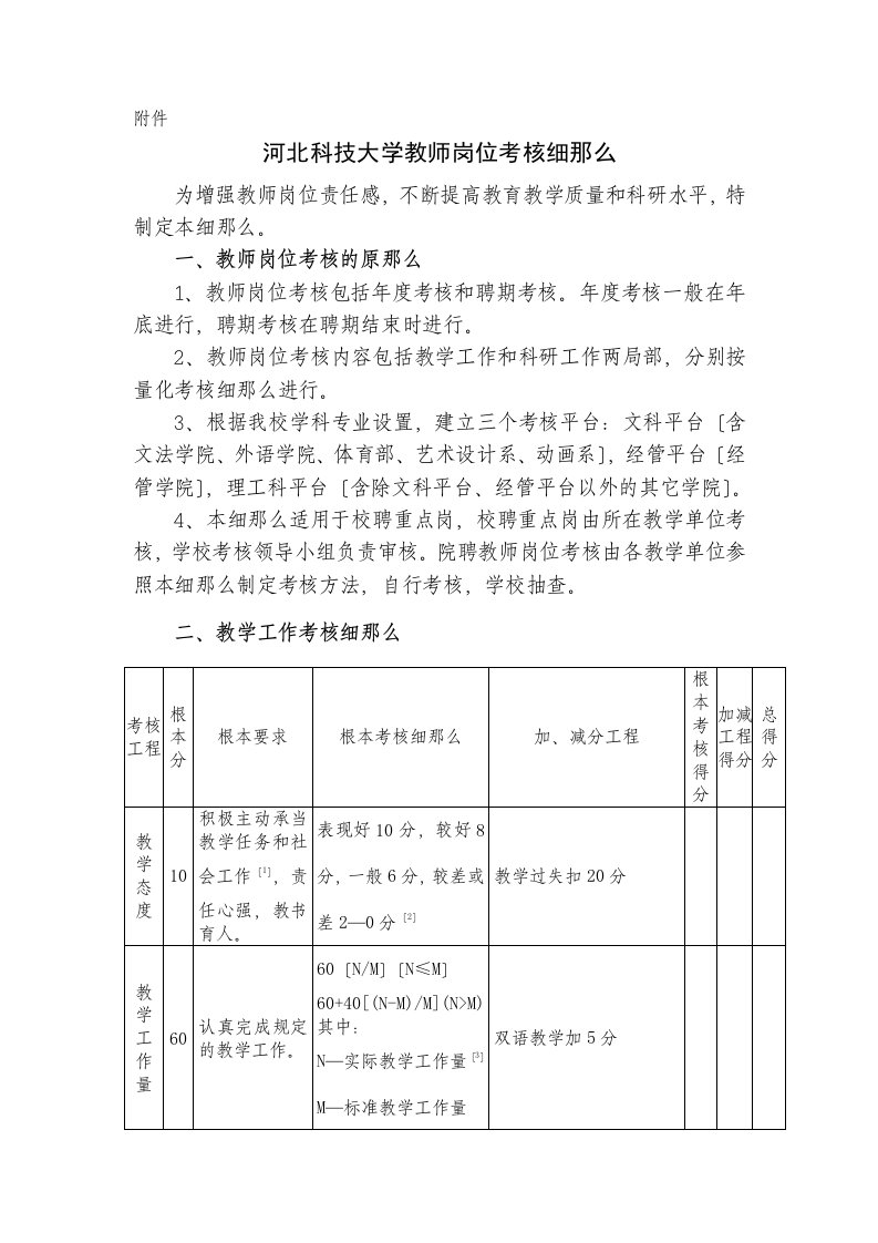 河北科技大学教师岗位考核细则