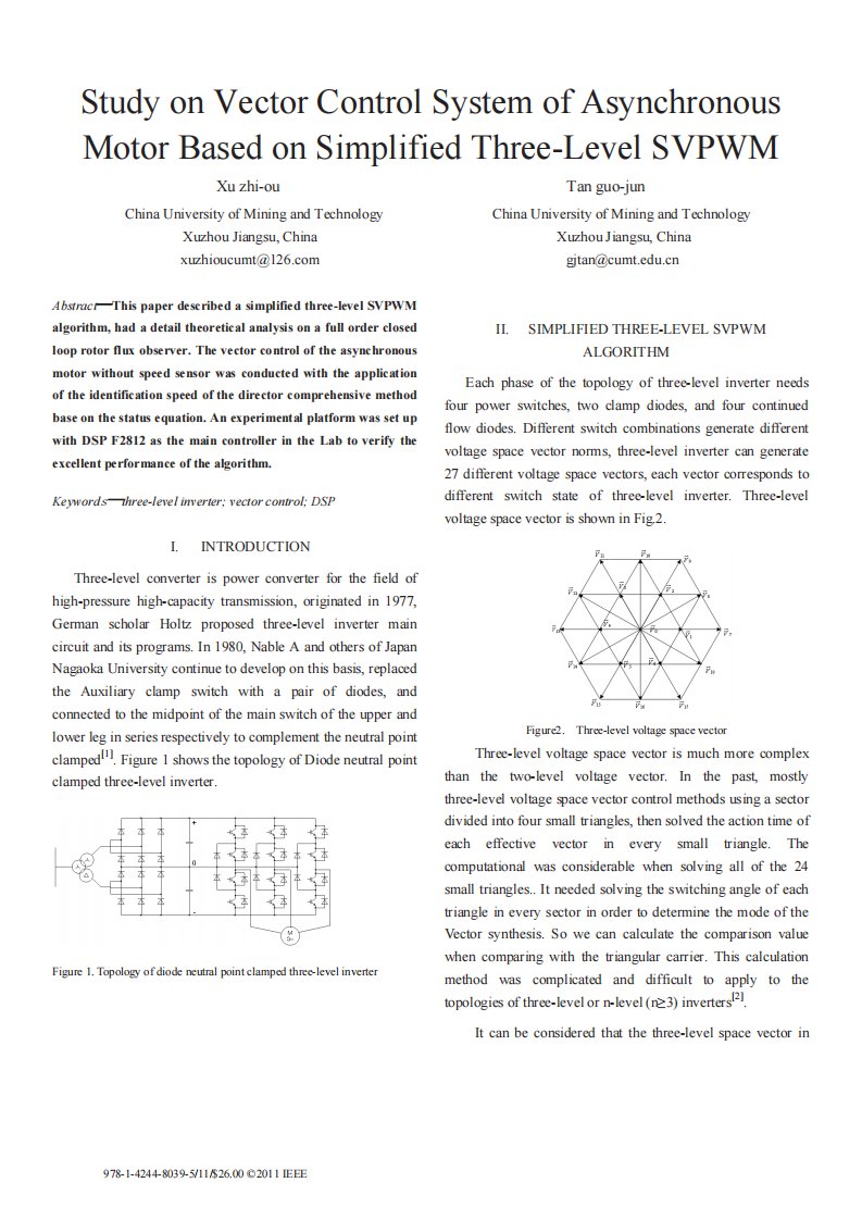 英文文献-异步电动机基于SVPWM的简化三电平矢量控制系统的研究