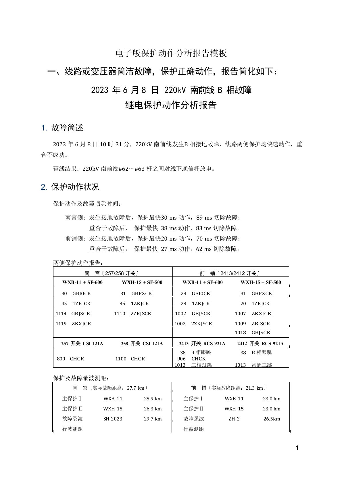 保护动作分析报告电子版模板