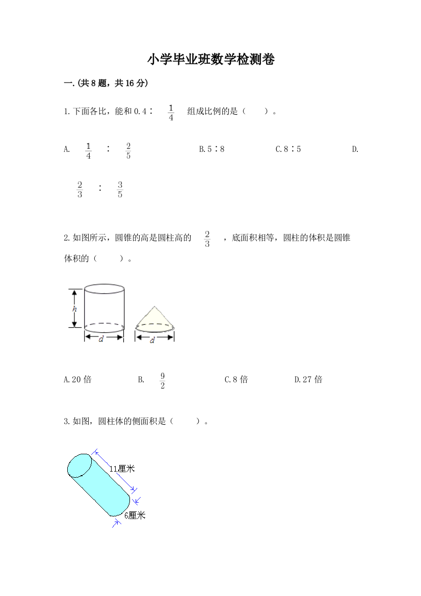 小学毕业班数学检测卷精品【典优】