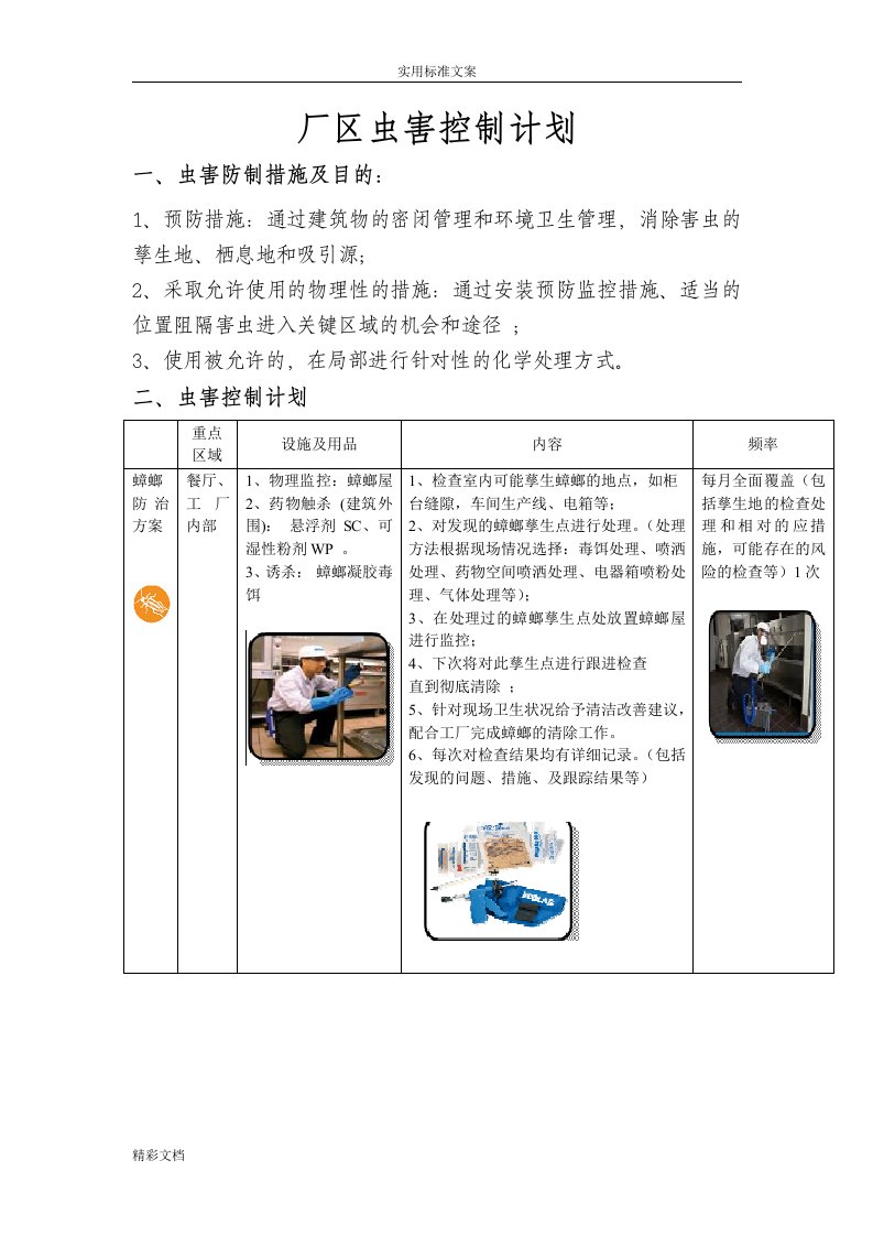 厂区虫害控制计划清单