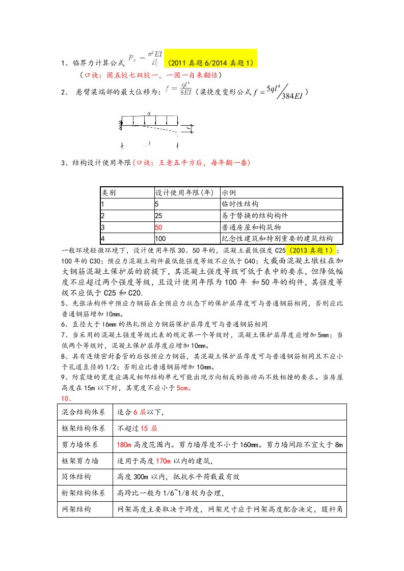 一级建造师建筑实务常用公式与数字