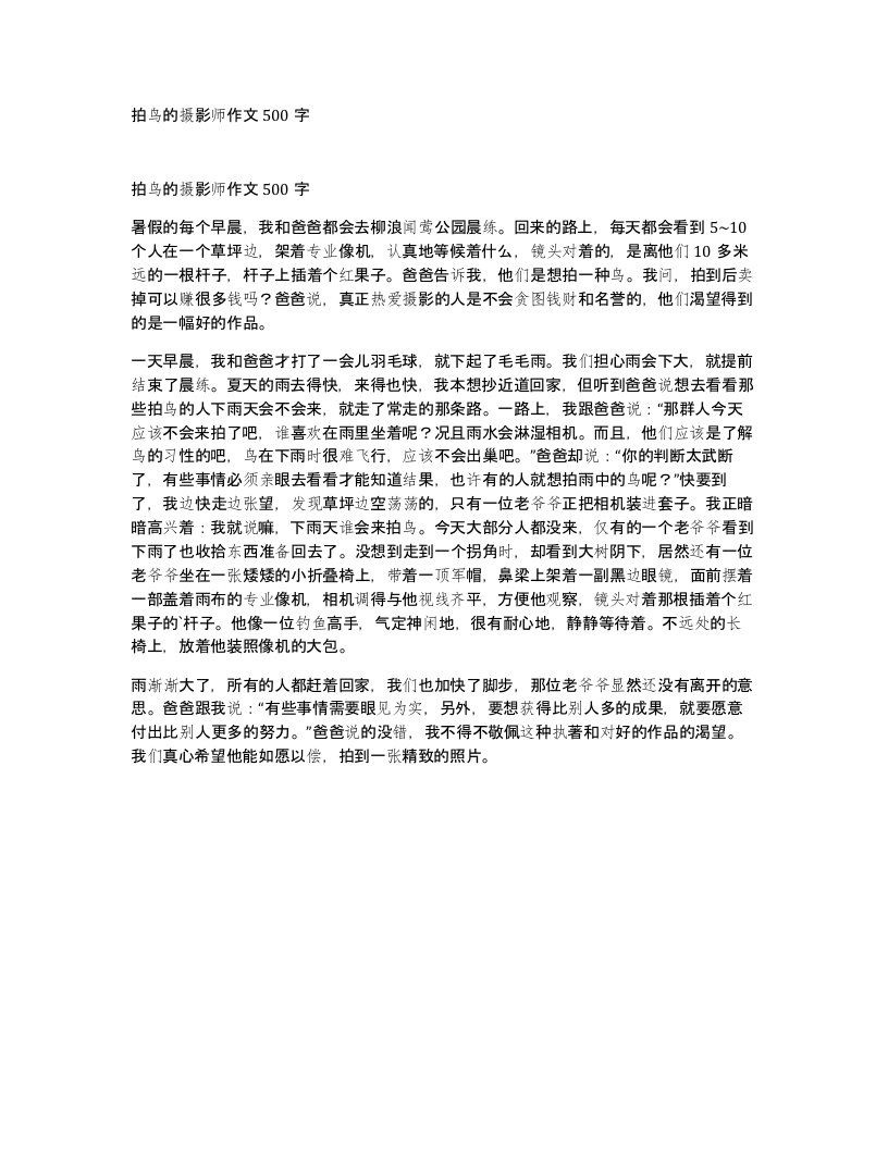 拍鸟的摄影师作文500字