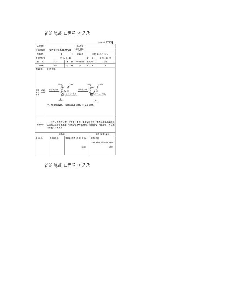 给排水及采暖-管道隐蔽工程验收记录表及各种例图