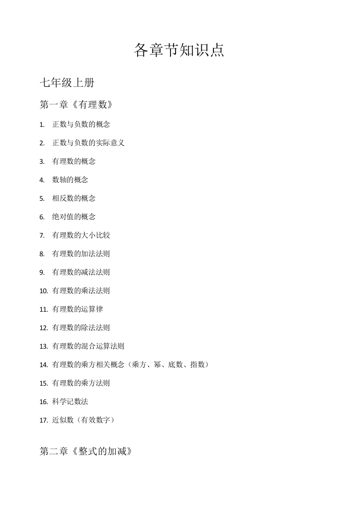 2023年初中数学各章节详细知识点