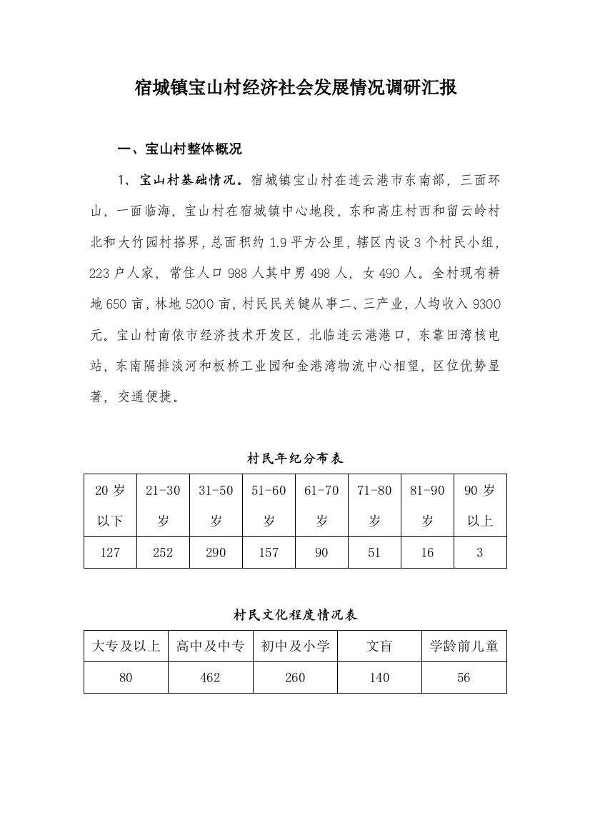 宿城乡宝山村经济社会发展情况调研研究报告