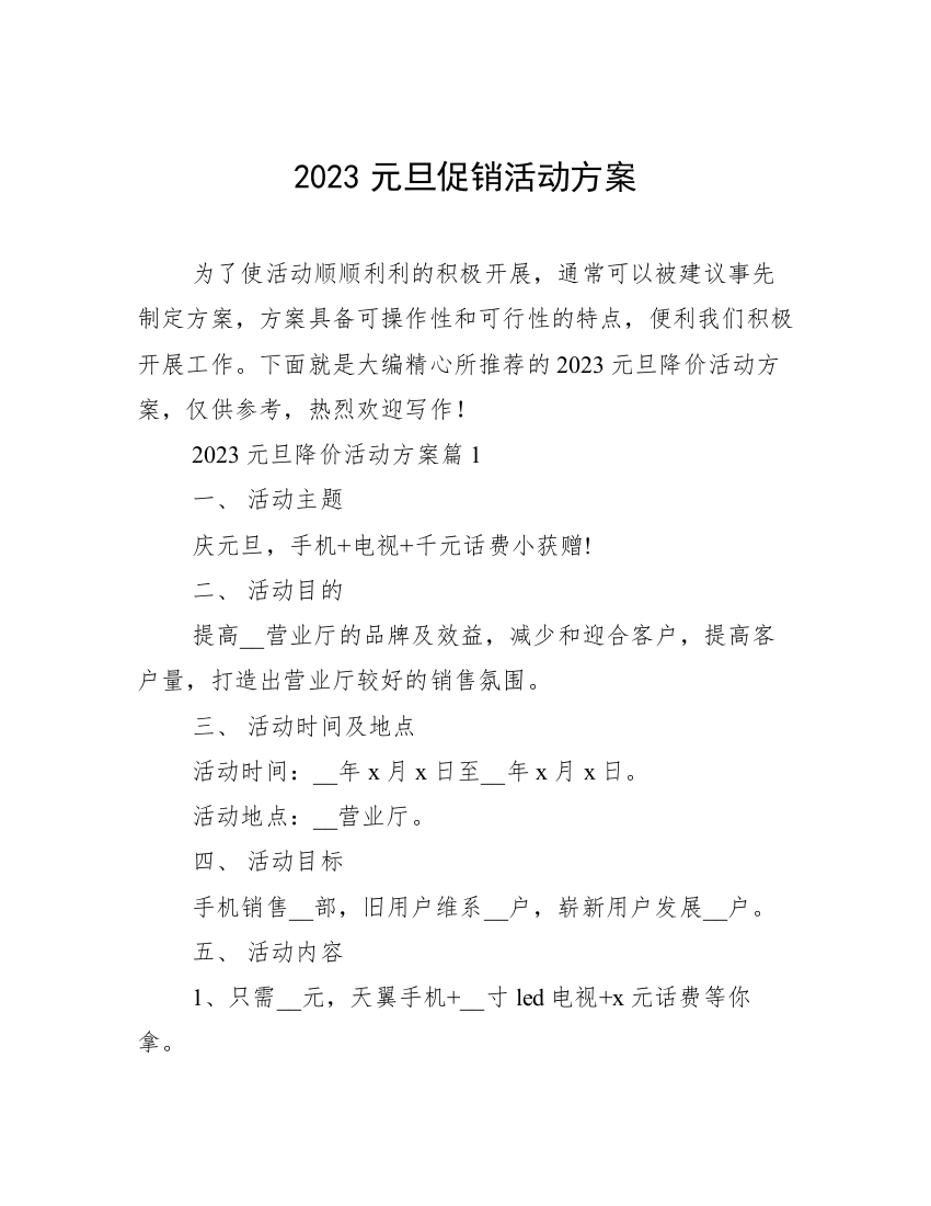 2023元旦促销活动方案