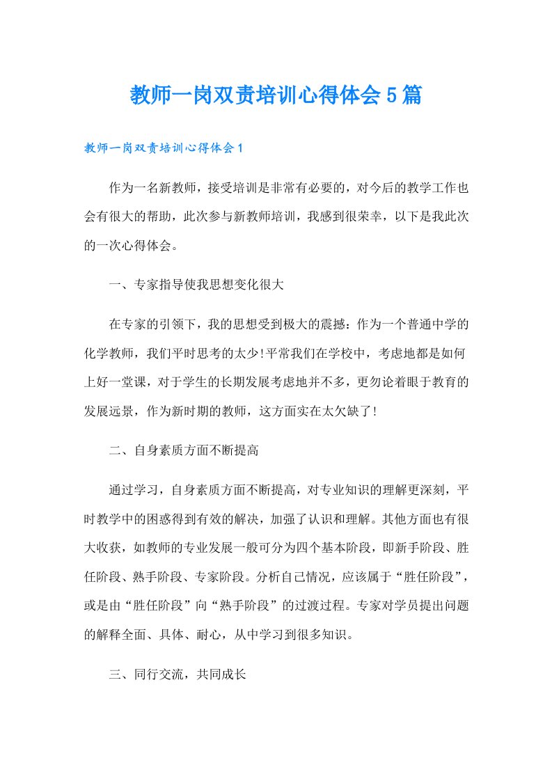 教师一岗双责培训心得体会5篇