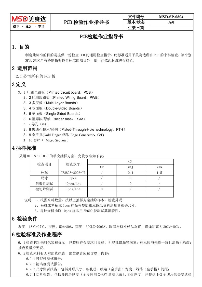 PCB检验作业指导书