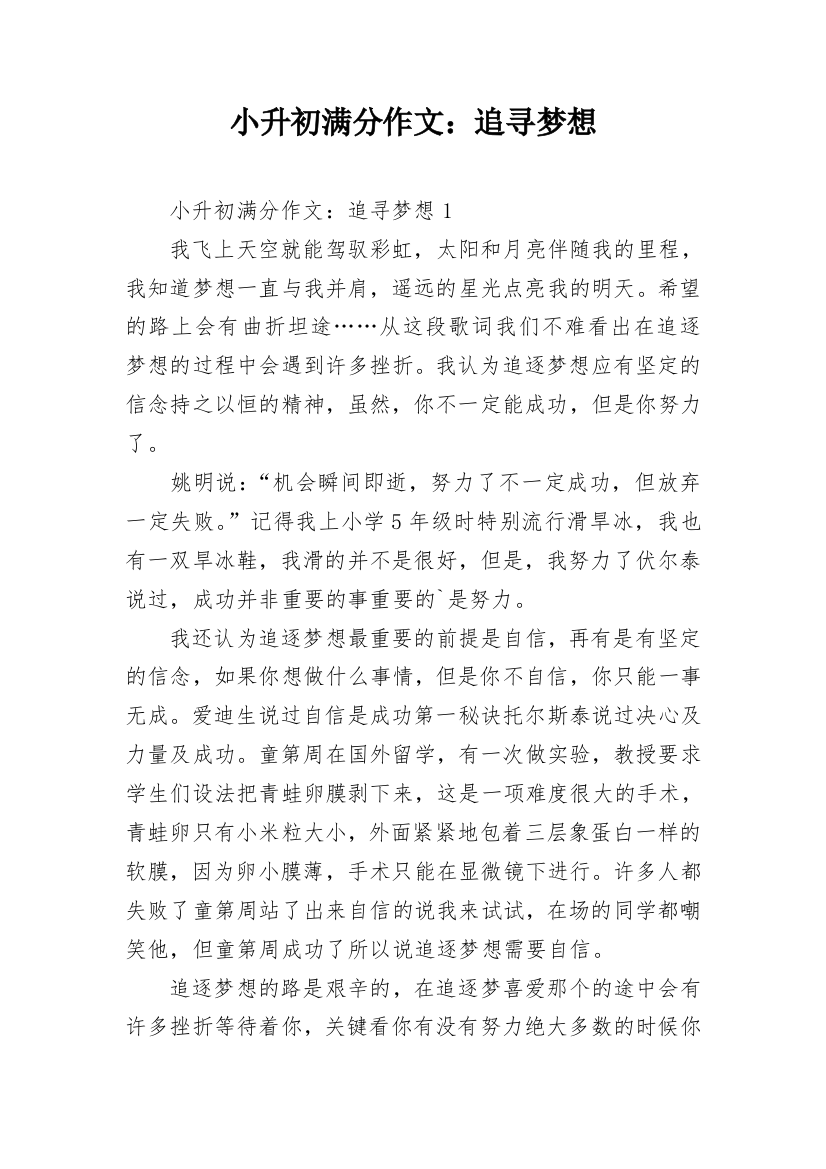 小升初满分作文：追寻梦想