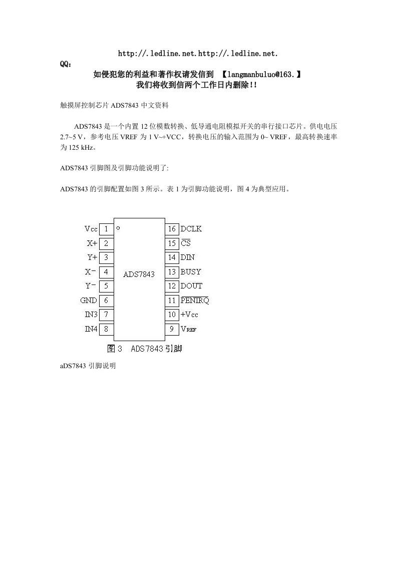 酒类资料-触摸屏控制芯片ADS7843中文资料