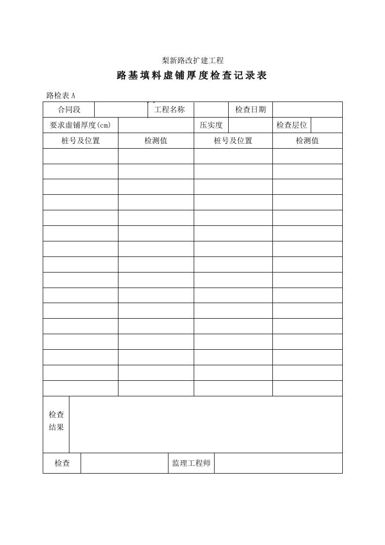 建筑工程-08路基填料虚铺厚度检查记录表