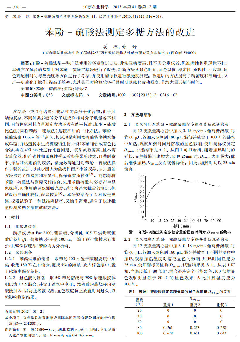 苯酚-硫酸法测定多糖方法的改进