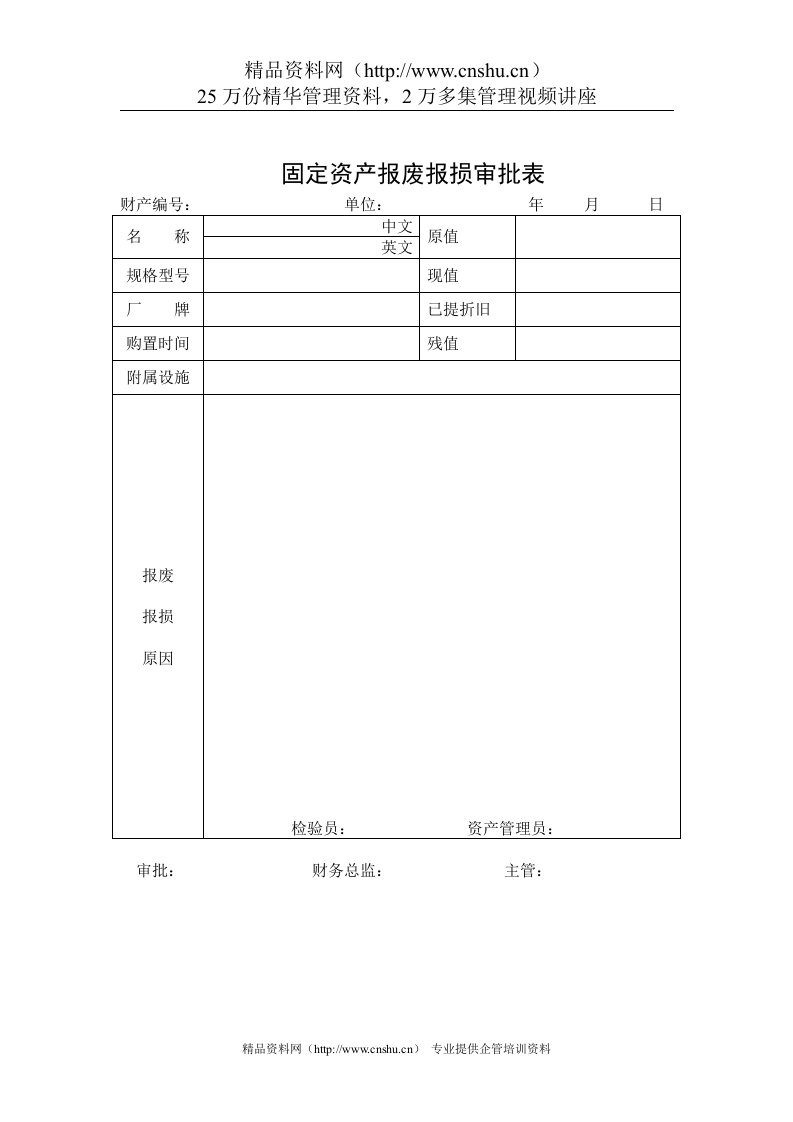 某公司固定资产报废报损审批表