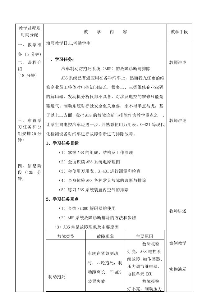 汽车ABS教学设计