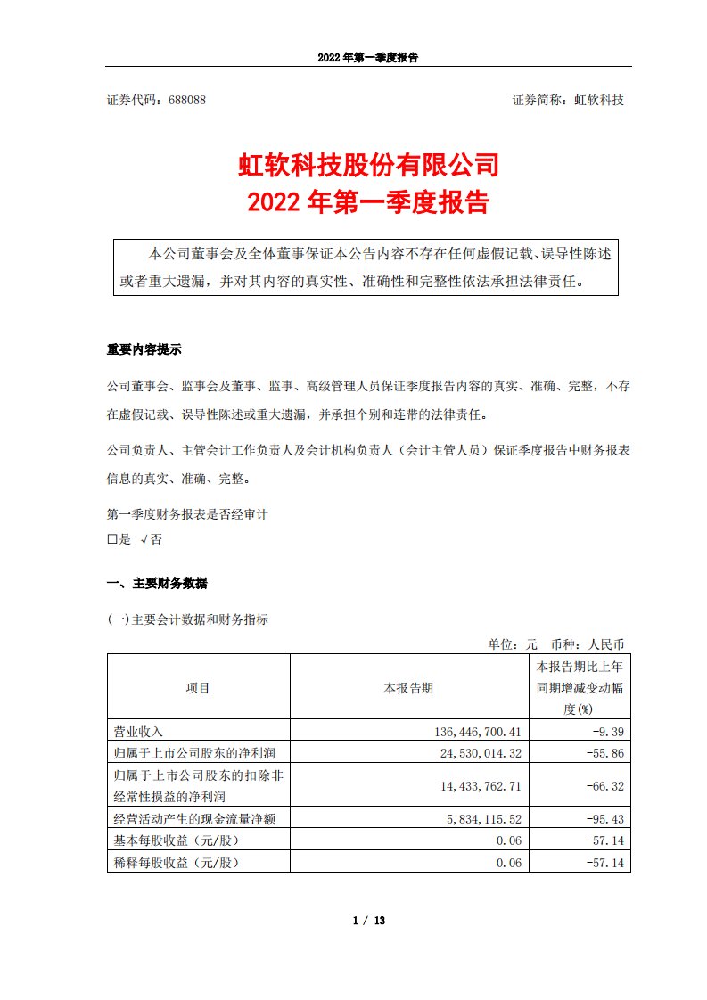 上交所-2022年第一季度报告-20220427