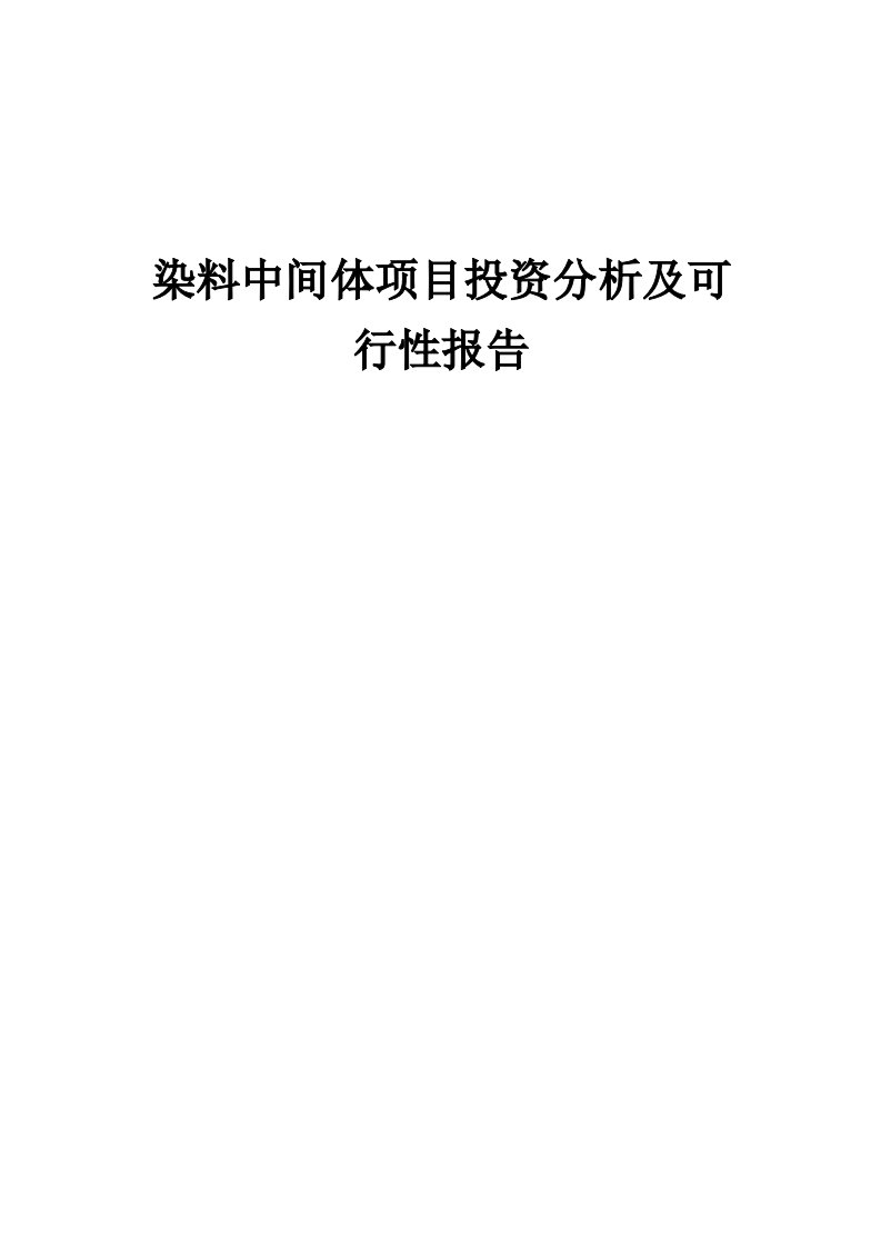 2024年染料中间体项目投资分析及可行性报告