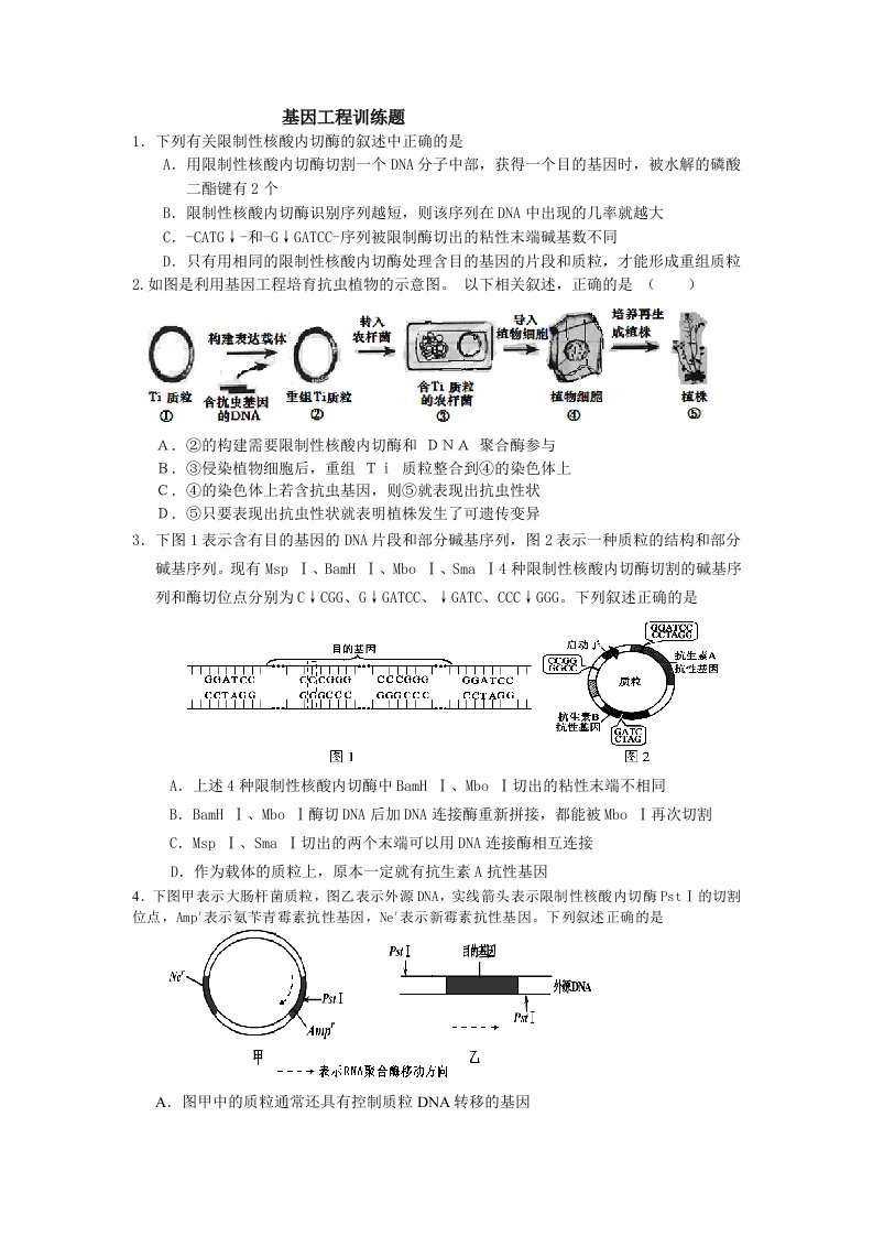 基因工程训练题