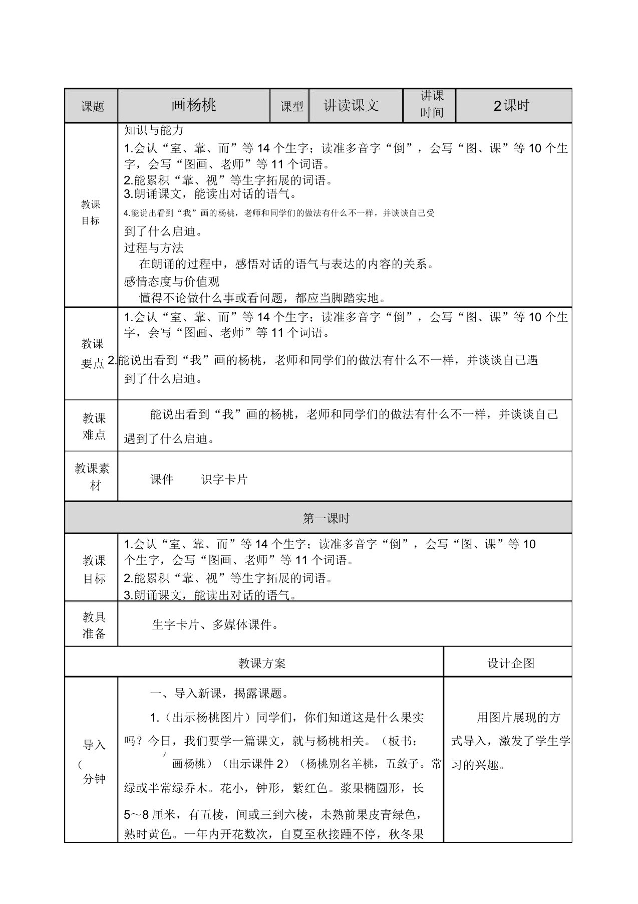 小学语文部编版二年级下册教案513画杨桃