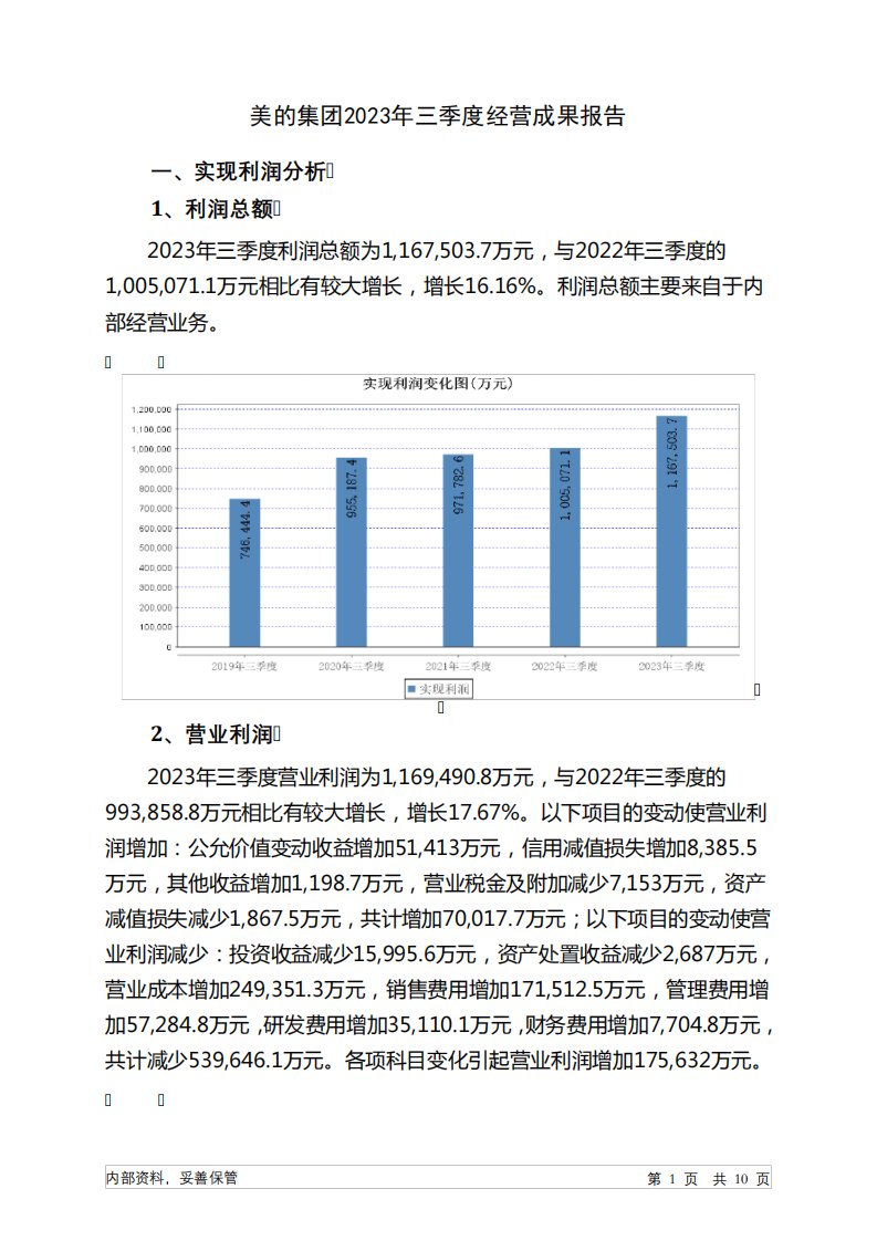 000333美的集团2023年三季度经营成果报告