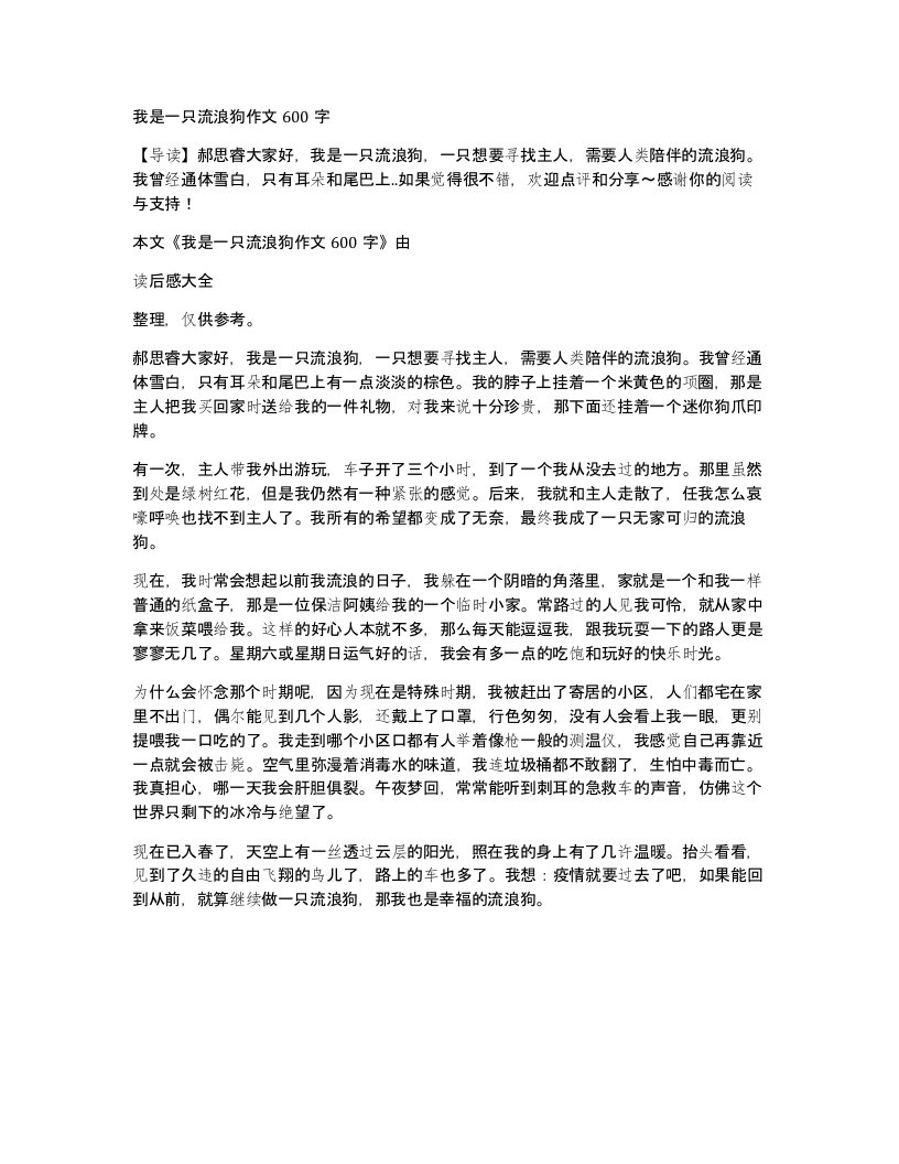 我是一只流浪狗作文600字