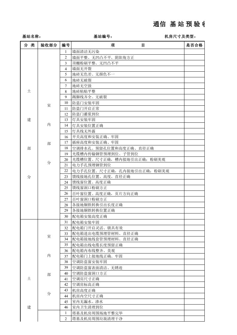 基站验收表格