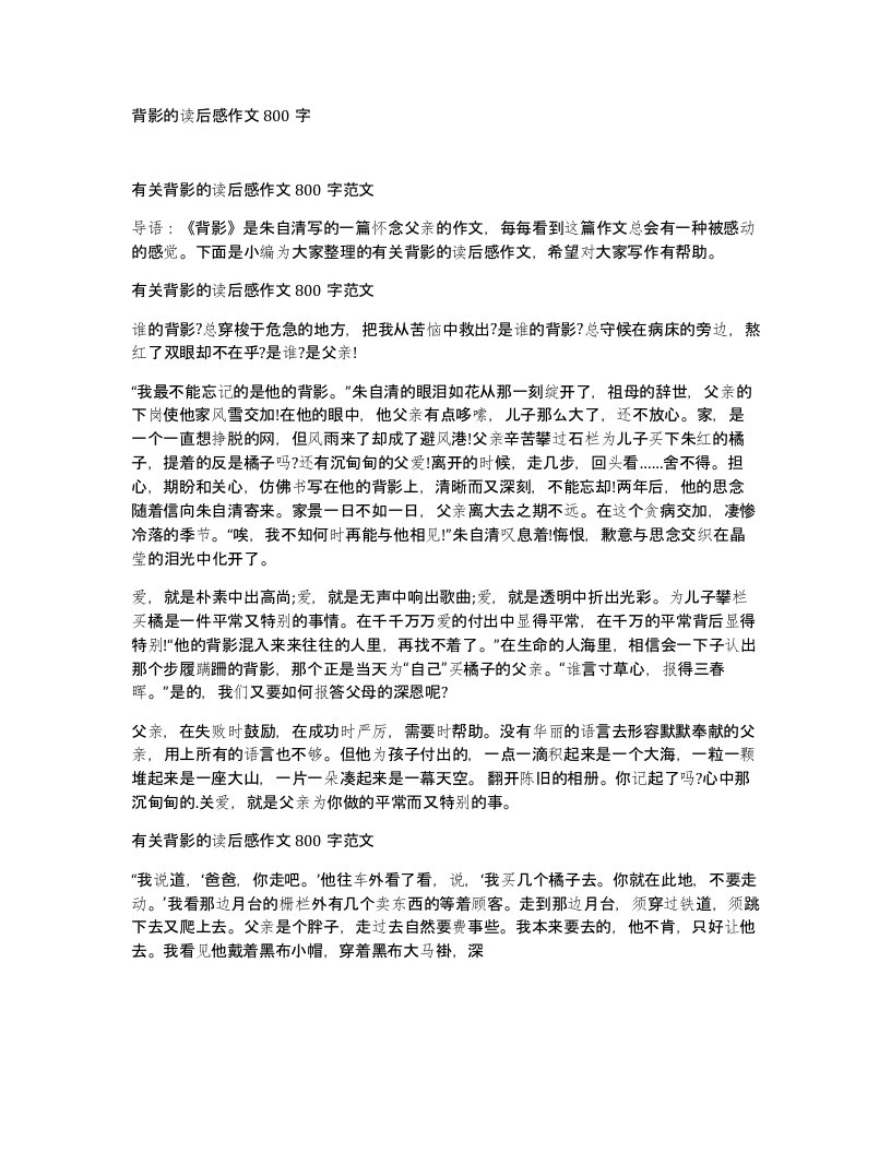 背影的读后感作文800字