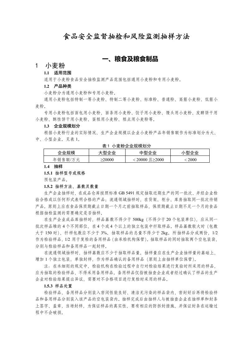 风险管理-食品安全监督抽检和风险监测抽样方法