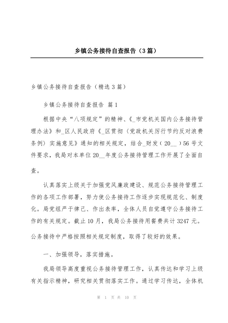 乡镇公务接待自查报告（3篇）