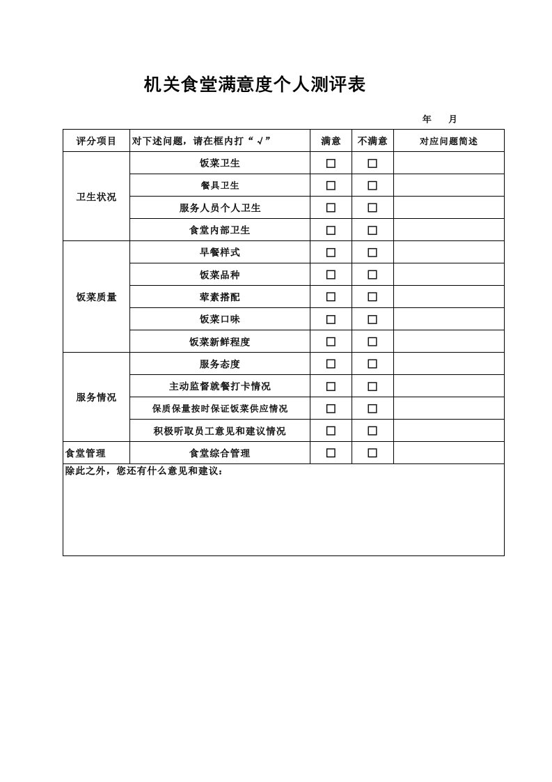 食堂满意度食堂评分表