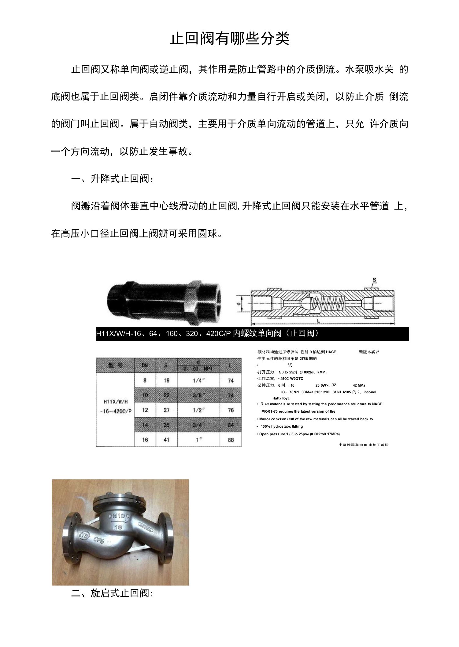 止回阀有哪些分类