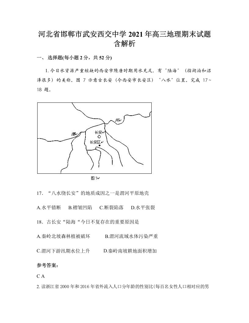 河北省邯郸市武安西交中学2021年高三地理期末试题含解析