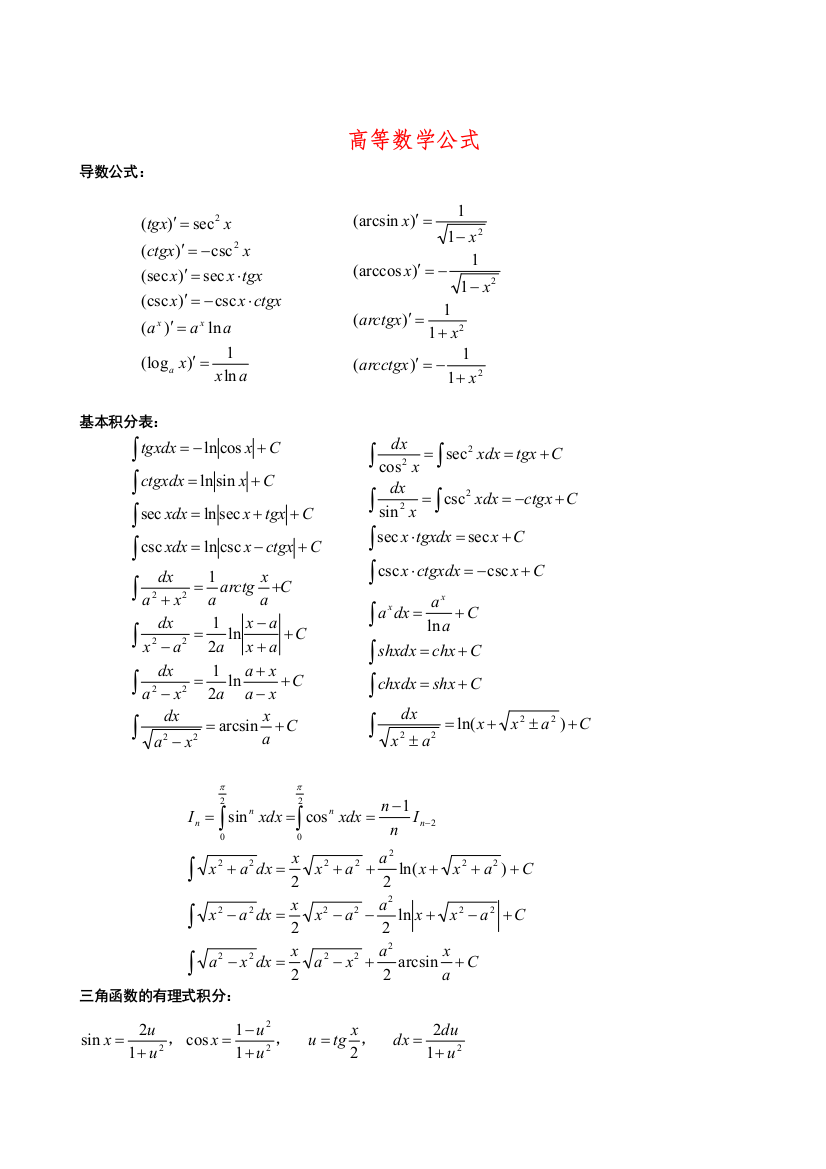 高等数学公式定理