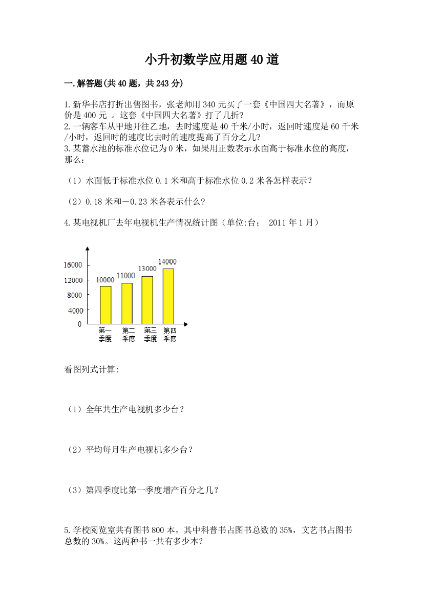 小升初数学应用题40道附答案【综合题】