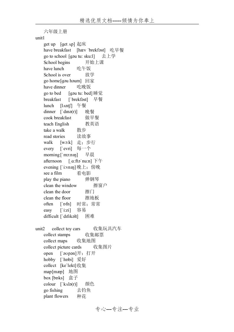 人教精通版六年级上下英语单词带音标(共6页)