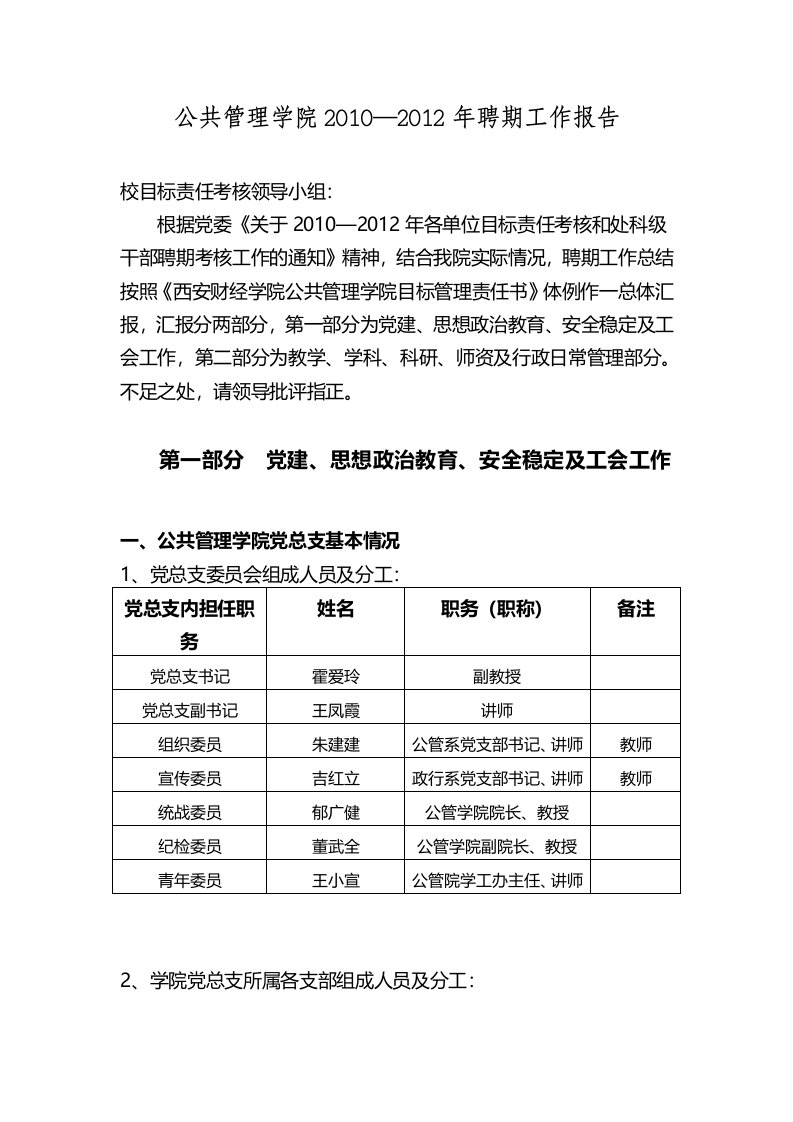 公共管理学院聘期工作报告