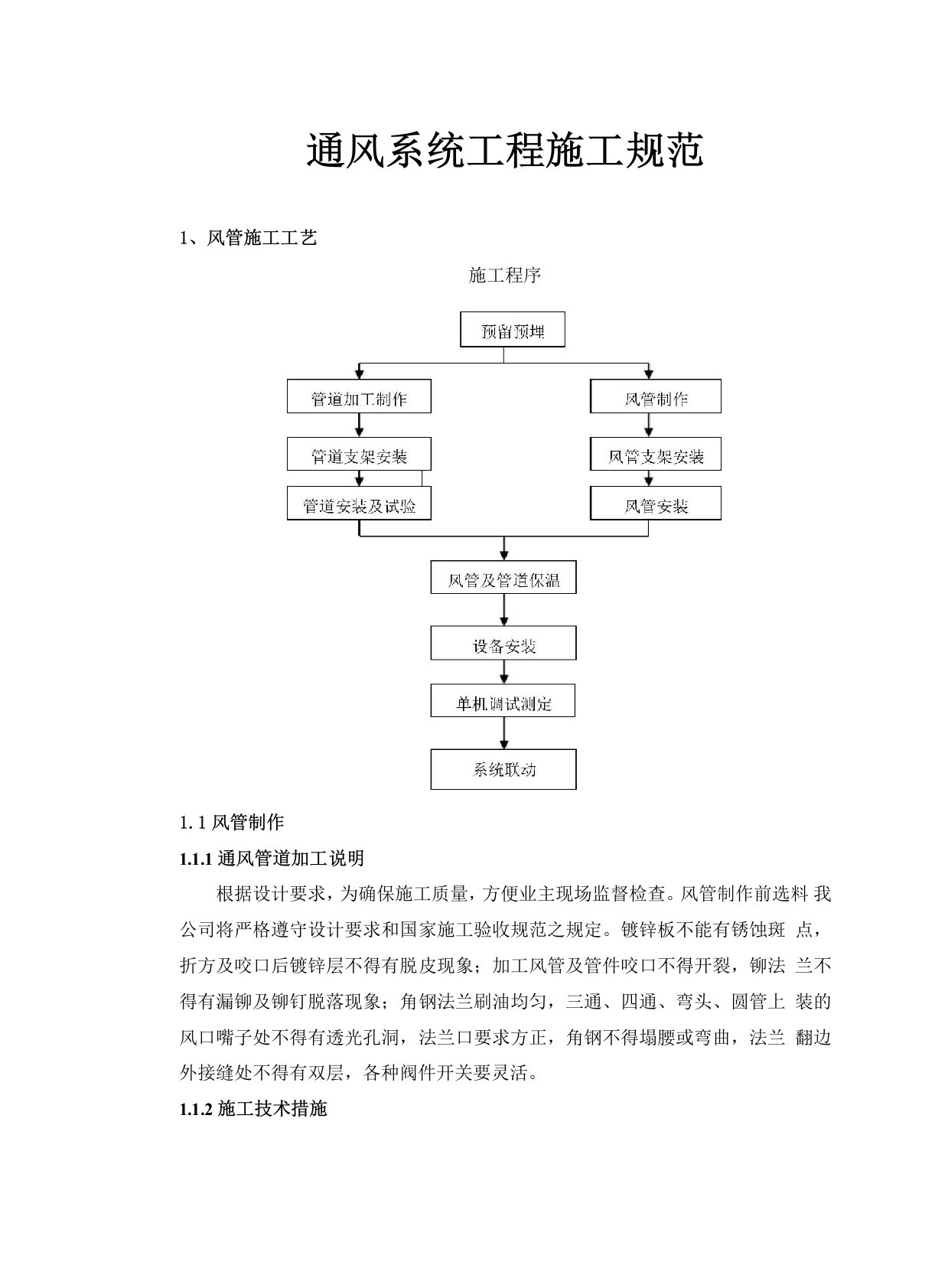 暖通工程通风施工方案