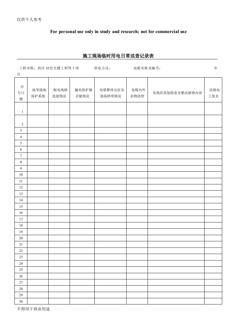 临时用电日巡查记录表