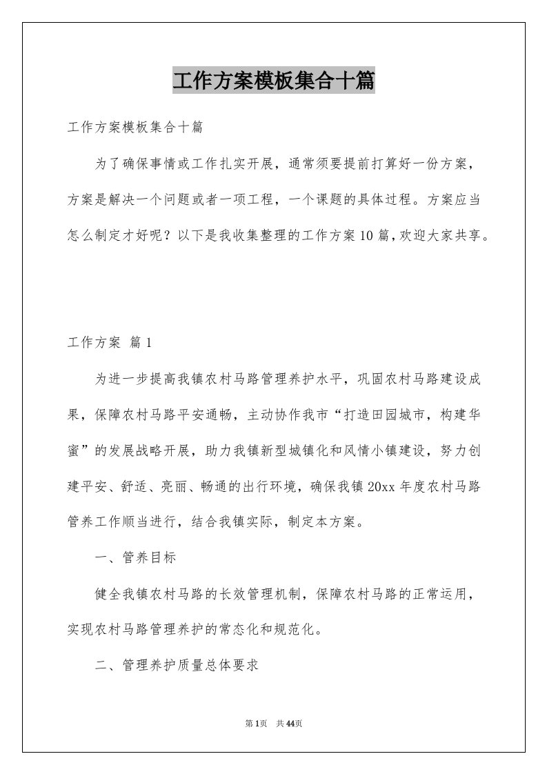 工作方案模板集合十篇例文8