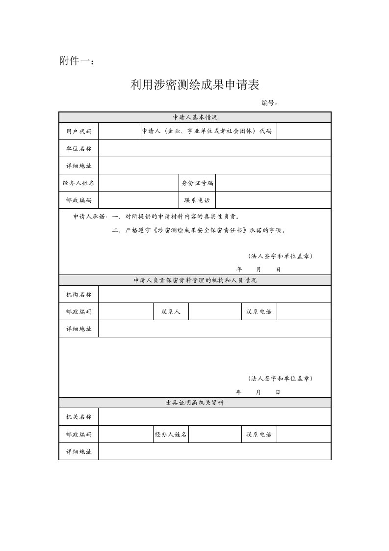 利用涉密测绘成果申请表